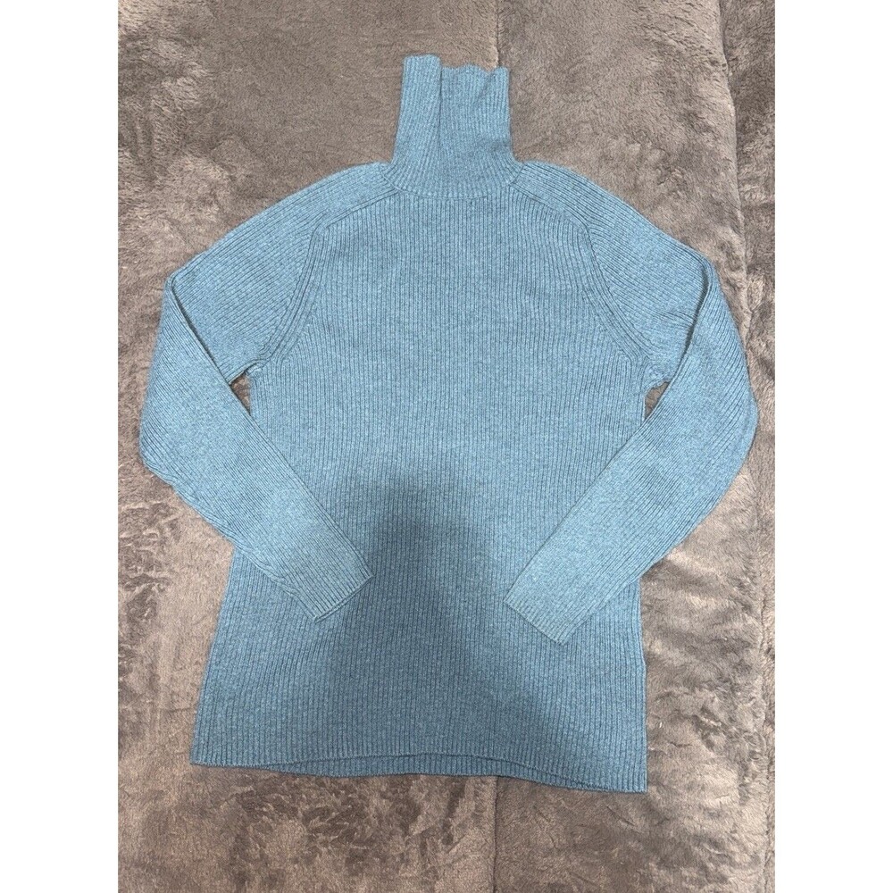 H&M Turtleneck Sweater Mens Large Teal Ribbed Knit Slim Fit EUC